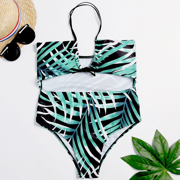 Costum de baie modern cu decupaje în două culori