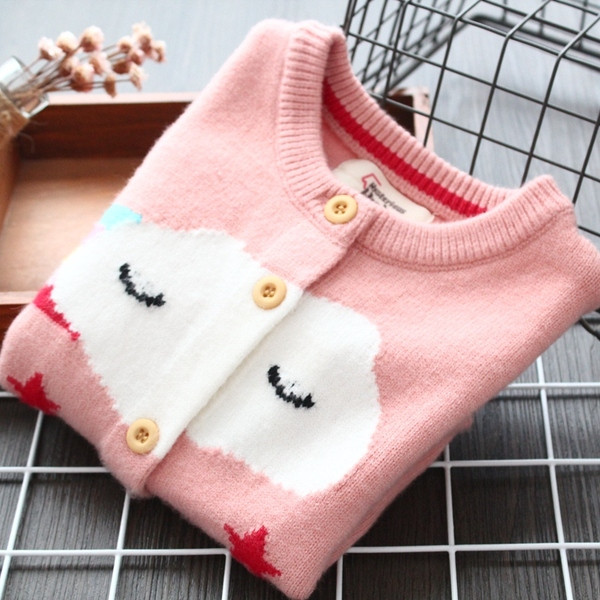 Vesta pentru copii moderna pentru fete cu nasturi si decolteu O in roz