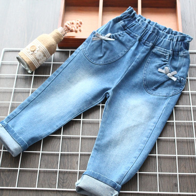 Стилни детски дънки с джобове за момичета в син цвят