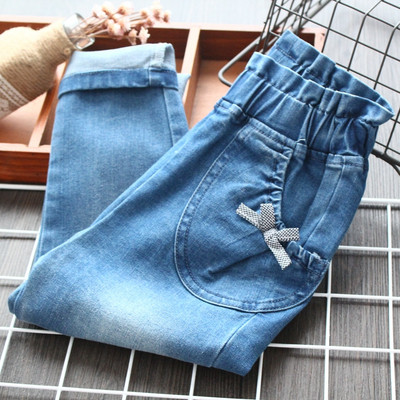 Blugi pentru copii eleganti cu buzunare pentru fete in albastru