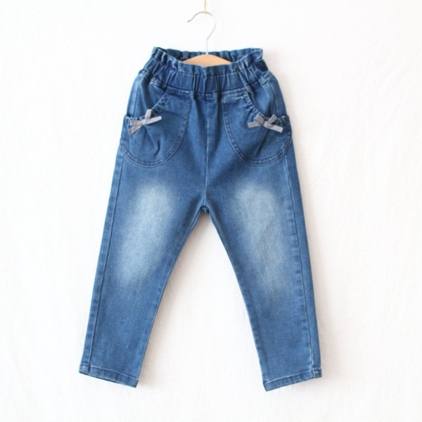 Blugi pentru copii eleganti cu buzunare pentru fete in albastru