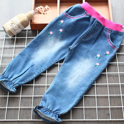 Ежедневни детски дънки за момичета с джобове в син цвят