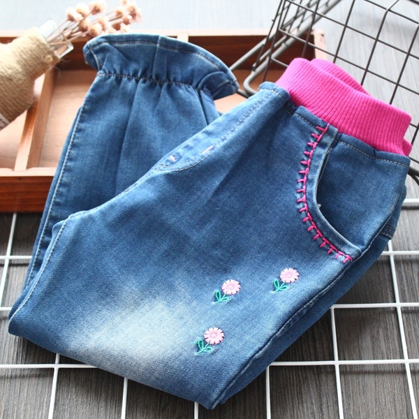 Blugi casual copii pentru fete cu buzunare in albastru