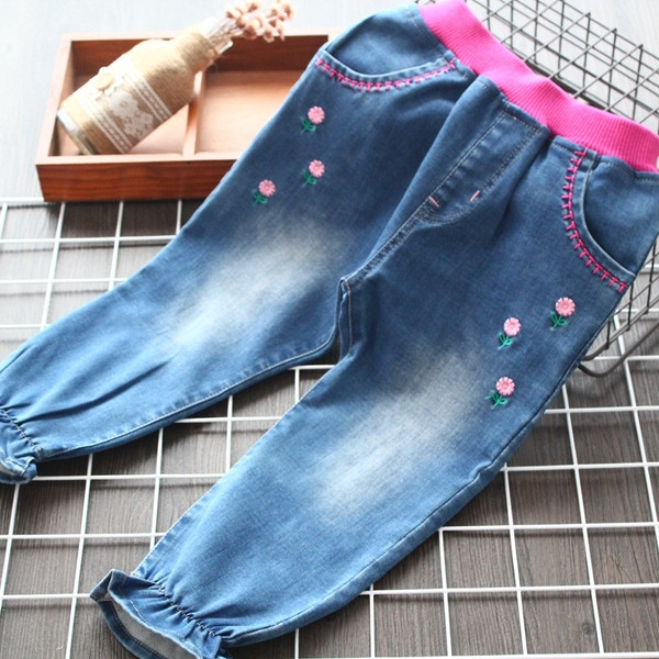 Blugi casual copii pentru fete cu buzunare in albastru