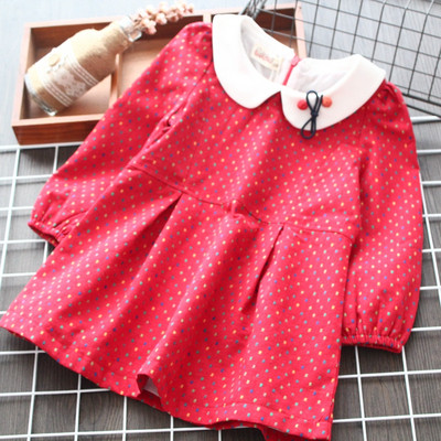 Стилна разкроена детска рокля за момичета на точки