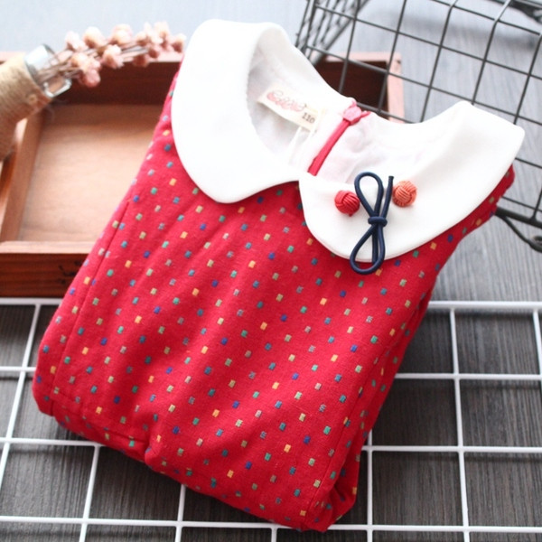 Стилна разкроена детска рокля за момичета на точки