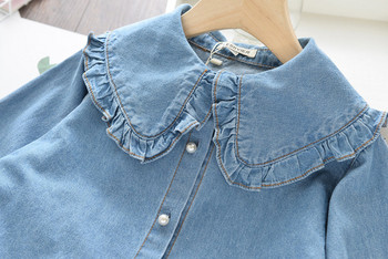 Стилна детска риза с копчета за момичета в син цвят