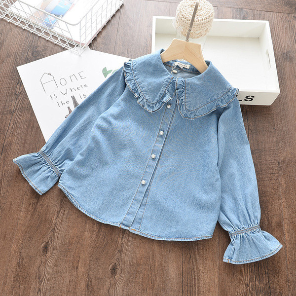 Cămașă elegantă pentru copii cu nasturi pentru fete în albastru