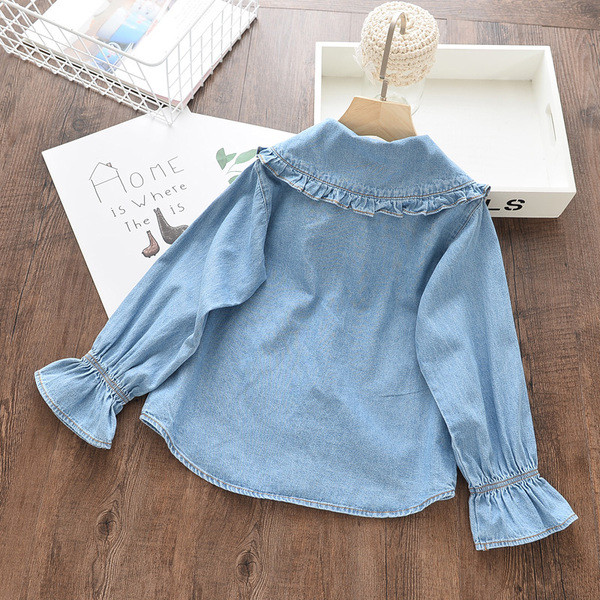 Cămașă elegantă pentru copii cu nasturi pentru fete în albastru