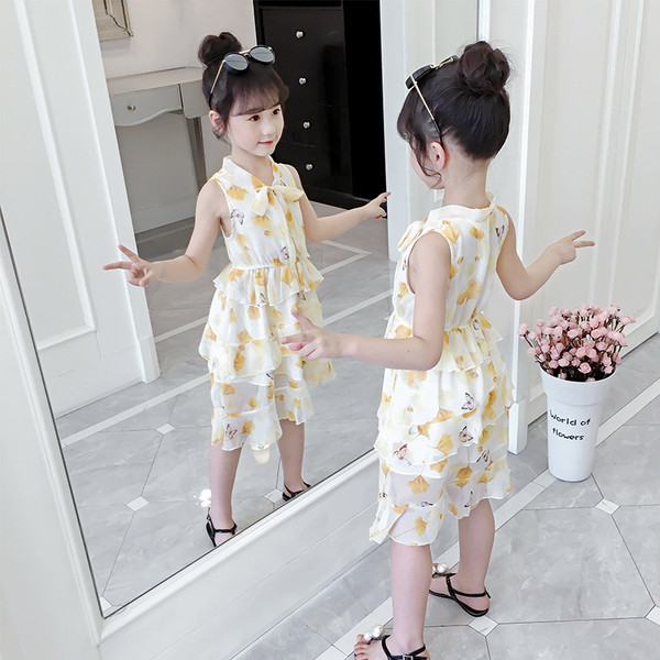 Rochie elegantă pentru copii pentru fete în două culori - galben și roșu cu o panglică