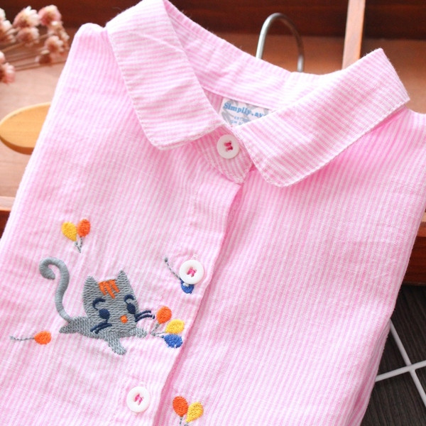 Cămașă copii în dungi pentru fete cu broderie roz