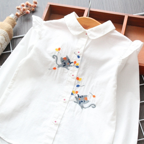 Cămașă copii în dungi pentru fete cu broderie roz