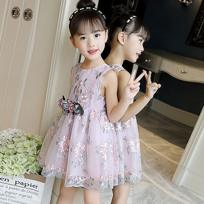 Rochie moderna pentru copii pentru fete cu motive florale in albastru si roz