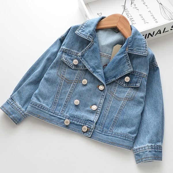 Geaca de copii model nou pentru fete cu nasturi albastri