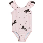 Costum de baie intreg pentru copii cu bretele late in culoarea roz