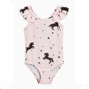 Costum de baie intreg pentru copii cu bretele late in culoarea roz