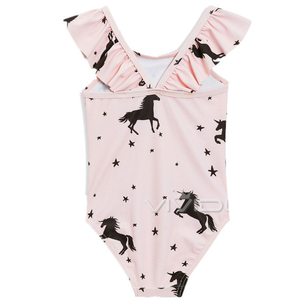 Costum de baie intreg pentru copii cu bretele late in culoarea roz