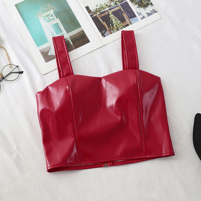 Bustiera de dama moderna din piele ecologica cu bretele late in mai multe culori