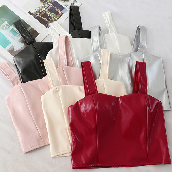 Bustiera de dama moderna din piele ecologica cu bretele late in mai multe culori