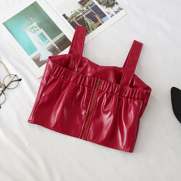 Bustiera de dama moderna din piele ecologica cu bretele late in mai multe culori