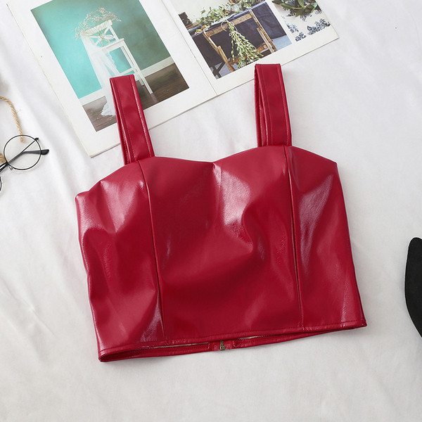 Bustiera de dama moderna din piele ecologica cu bretele late in mai multe culori