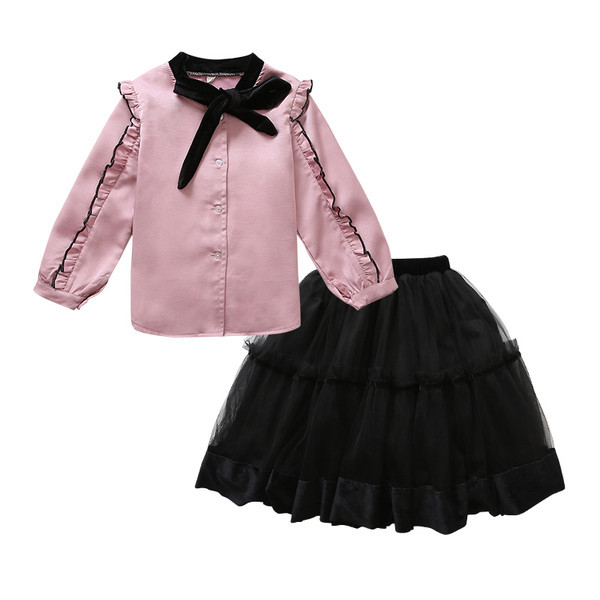 Rochie moderna pentru copii decupata in doua culori cu panglica