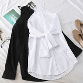 Camasa moderna de dama model larg cu umerii goi in alb si negru