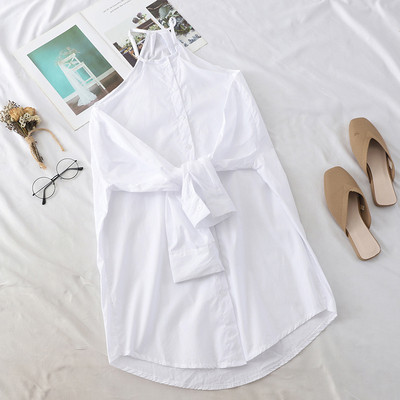 Camasa moderna de dama model larg cu umerii goi in alb si negru