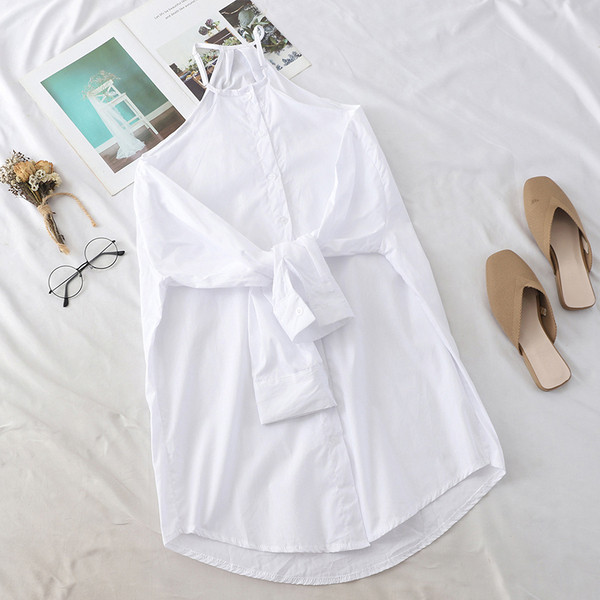 Camasa moderna de dama model larg cu umerii goi in alb si negru