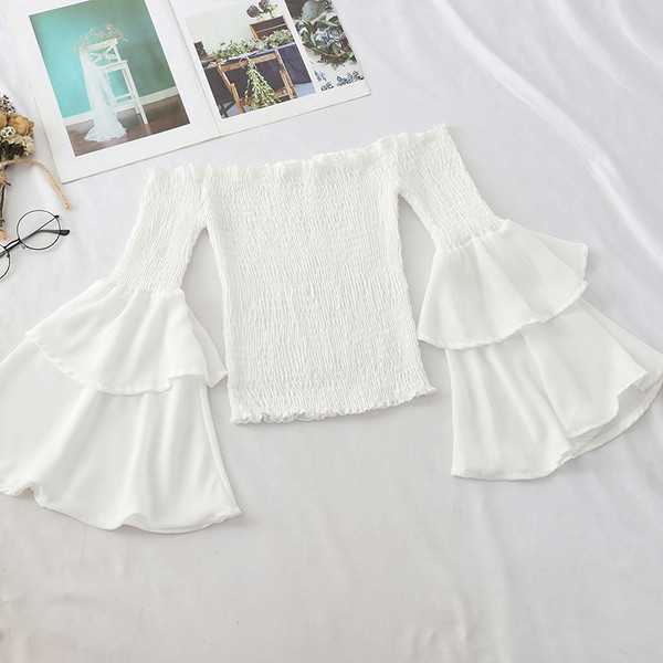 Bluză de damă actuală elastică cu mâneci lotus în roșu și alb