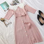 Rochie de dama eleganta cu curea si nasturi in mai multe culori