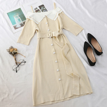 Rochie de dama eleganta cu curea si nasturi in mai multe culori