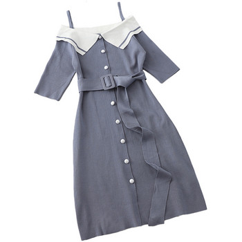 Rochie de dama eleganta cu curea si nasturi in mai multe culori