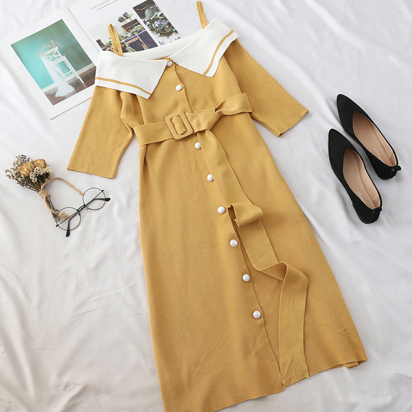 Rochie de dama eleganta cu curea si nasturi in mai multe culori