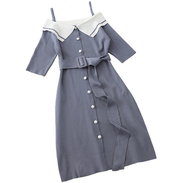 Rochie de dama eleganta cu curea si nasturi in mai multe culori