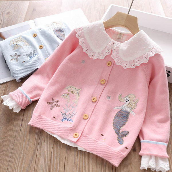 Vesta moderna pentru copii cu broderie in roz si albastru