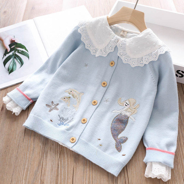 Vesta moderna pentru copii cu broderie in roz si albastru