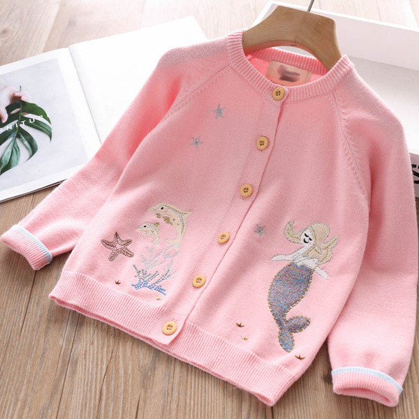 Vesta moderna pentru copii cu broderie in roz si albastru