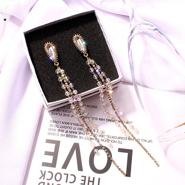 Cercei lungi de dama cu margele - de culoare aurie