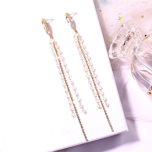 Cercei lungi de dama cu margele - de culoare aurie