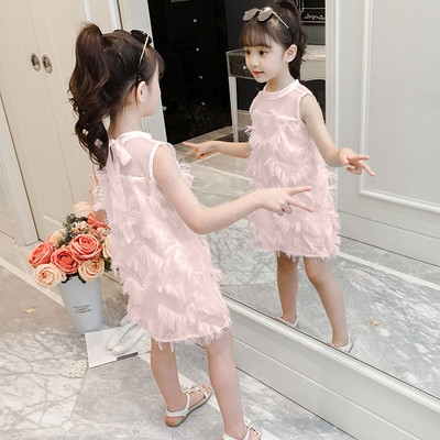 Rochie moderna pentru copii pentru fete in trei culori cu franjuri si panglica