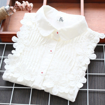 Модерна детска риза за момичета с 3D елемент в бял цвят