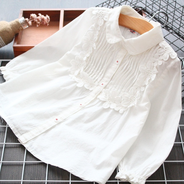 Cămașă modernă pentru copii pentru fete cu element 3D în alb