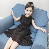 Rochie casual pentru copii pentru fete de culoare alb-negru cu puncte