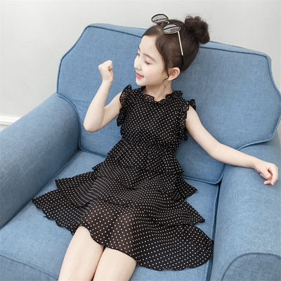 Rochie casual pentru copii pentru fete de culoare alb-negru cu puncte