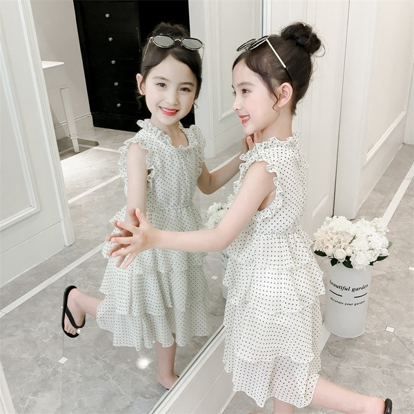 Rochie casual pentru copii pentru fete de culoare alb-negru cu puncte