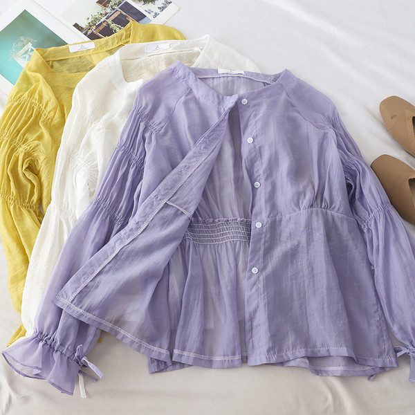 Cămașă modernă de damă cu decolteu O în trei culori