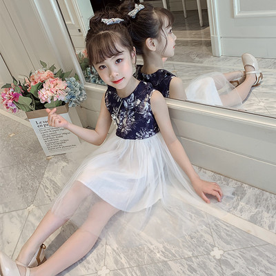 Rochie de copii moderna pentru fete in doua culori cu tul si motive florale