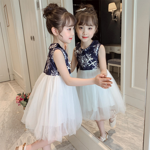 Rochie de copii moderna pentru fete in doua culori cu tul si motive florale