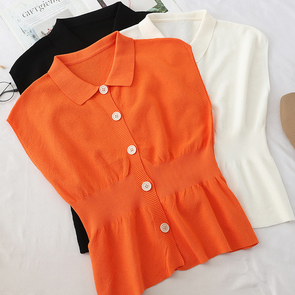 Maiou elegant de damă cu guler și nasturi în mai multe culori